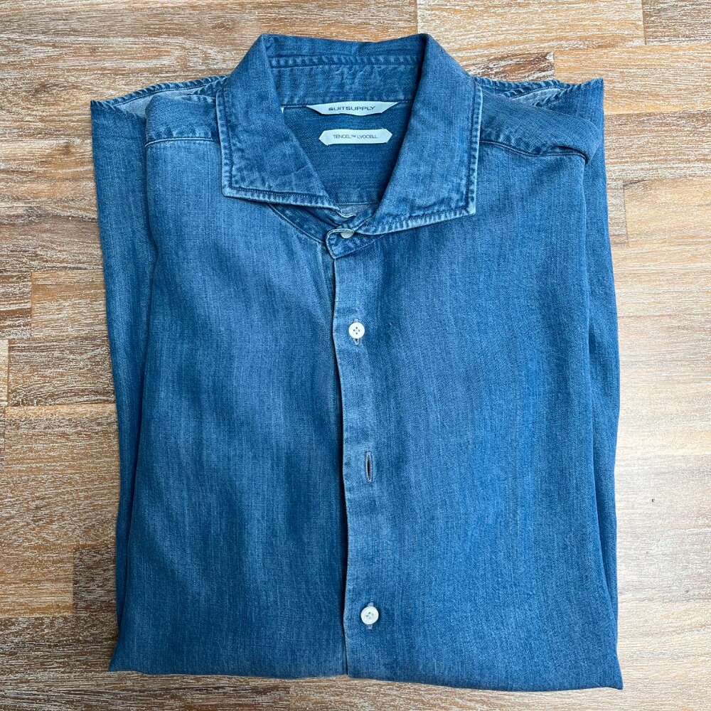 Suitsupply Denim Tencel Shirt - 16/16.5 Slim